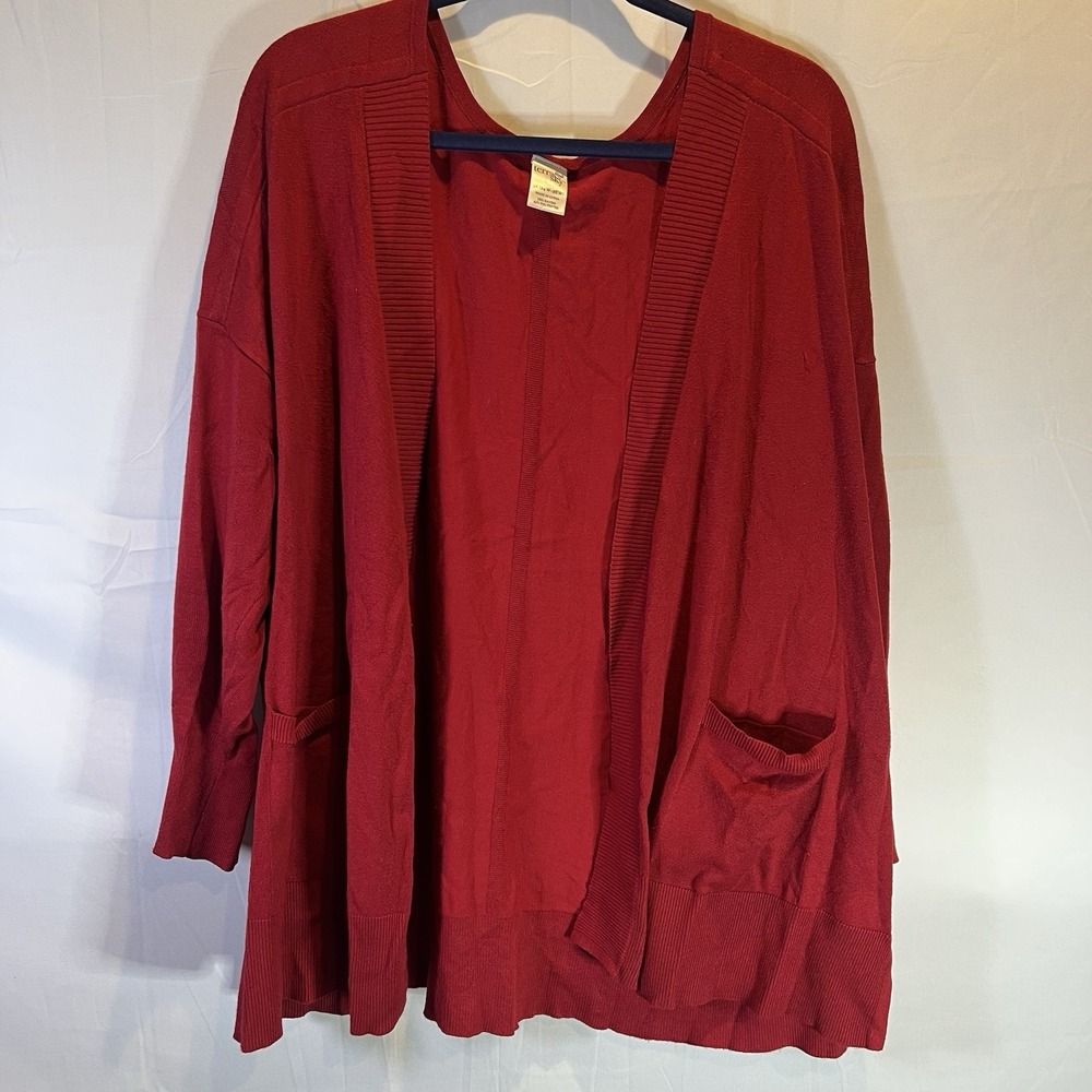 Women's Red Terra & Sky Fine Gauge Cardigan, Lightweight, Plus Size‎ 3X 24W-26W